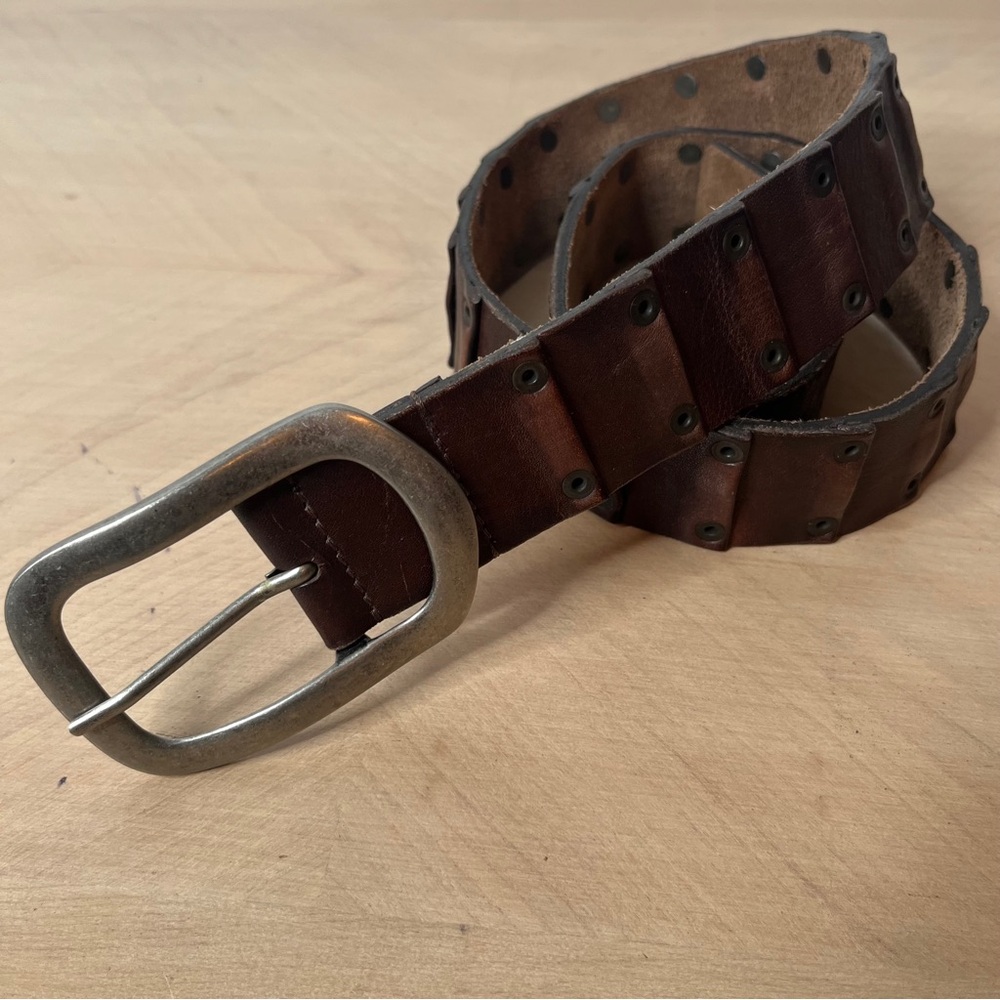 Target Dark Brown Genuine Leather Paneled Belt Brown Men's M Large Buckle
